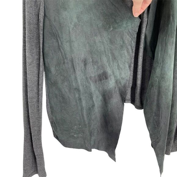 Michael Stars Modal Leather Drapey Open Front Blouse Grey Black Soft Women Med - Picture 3 of 8